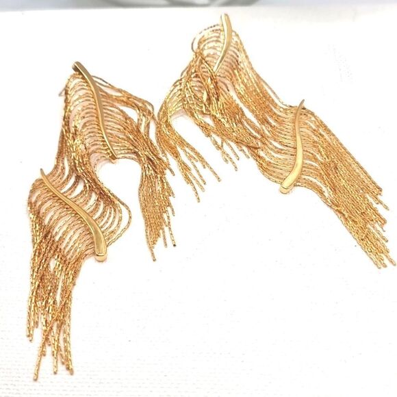 Nwt FREE PEOPLE cascading fringe gold plated earrings - Picture 8 of 12